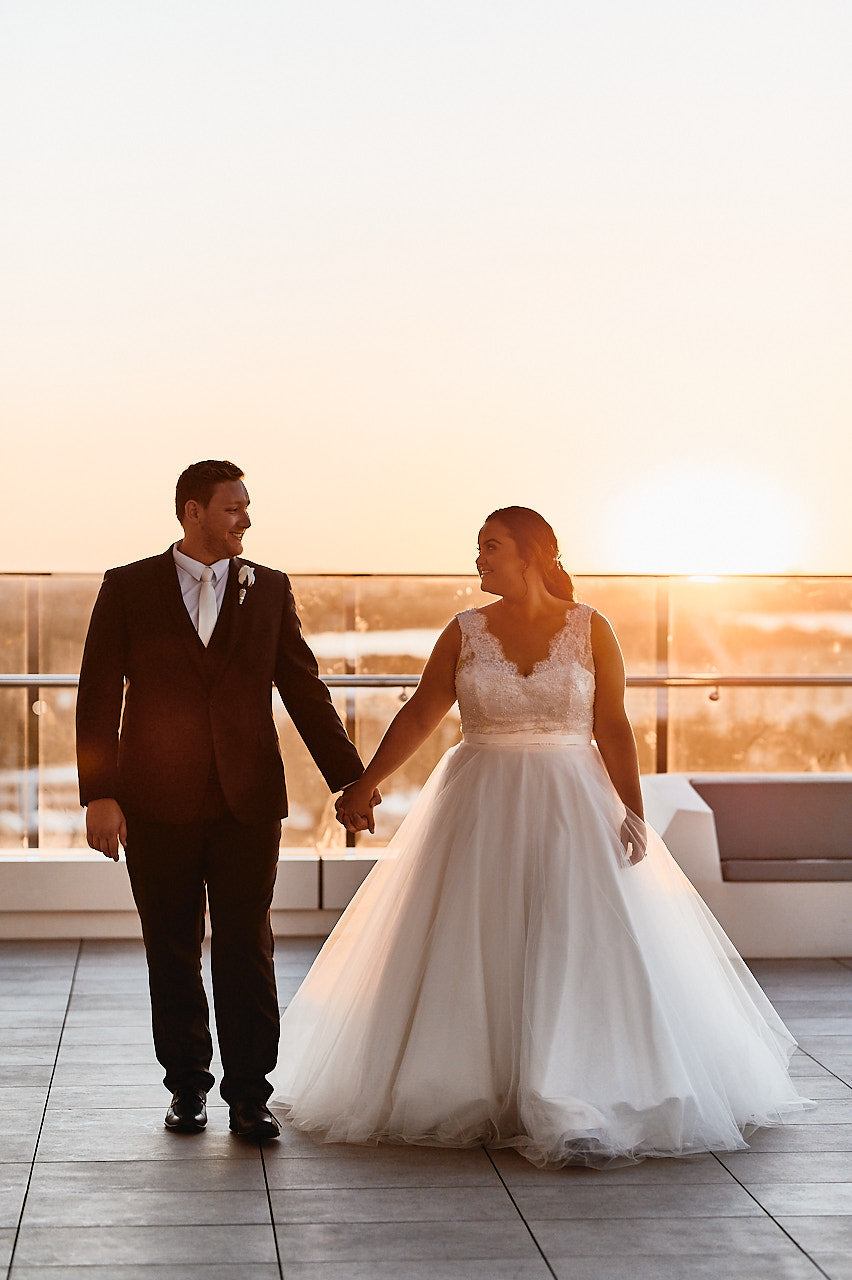 Bec & Ryan's Aloft Hotel Perth Wedding | Bride Wearing Custom Samantha Wynne Princess Wedding Dress