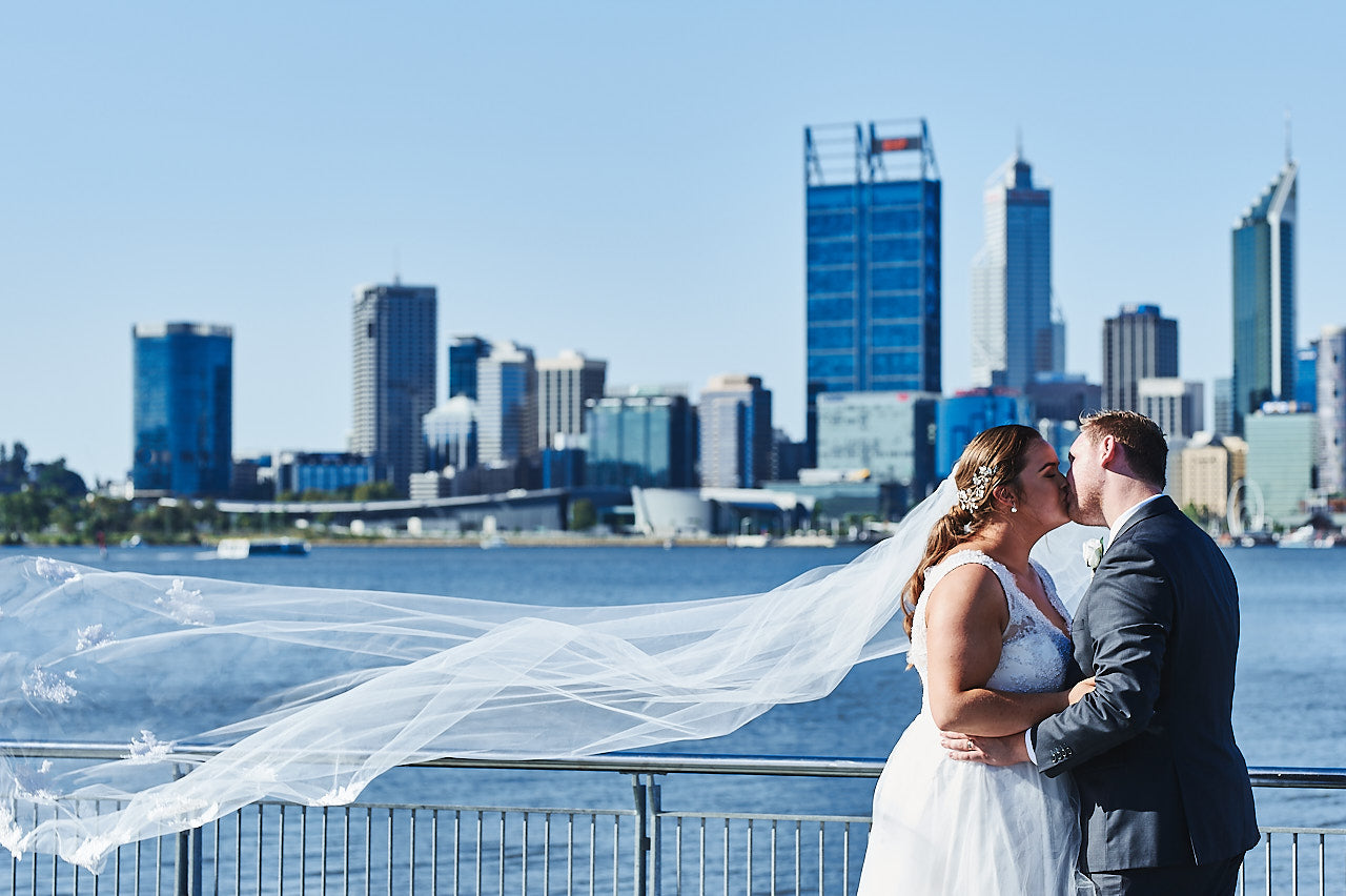 Bec & Ryan's Perth Wedding | Bride and Groom at Swan River, Perth
