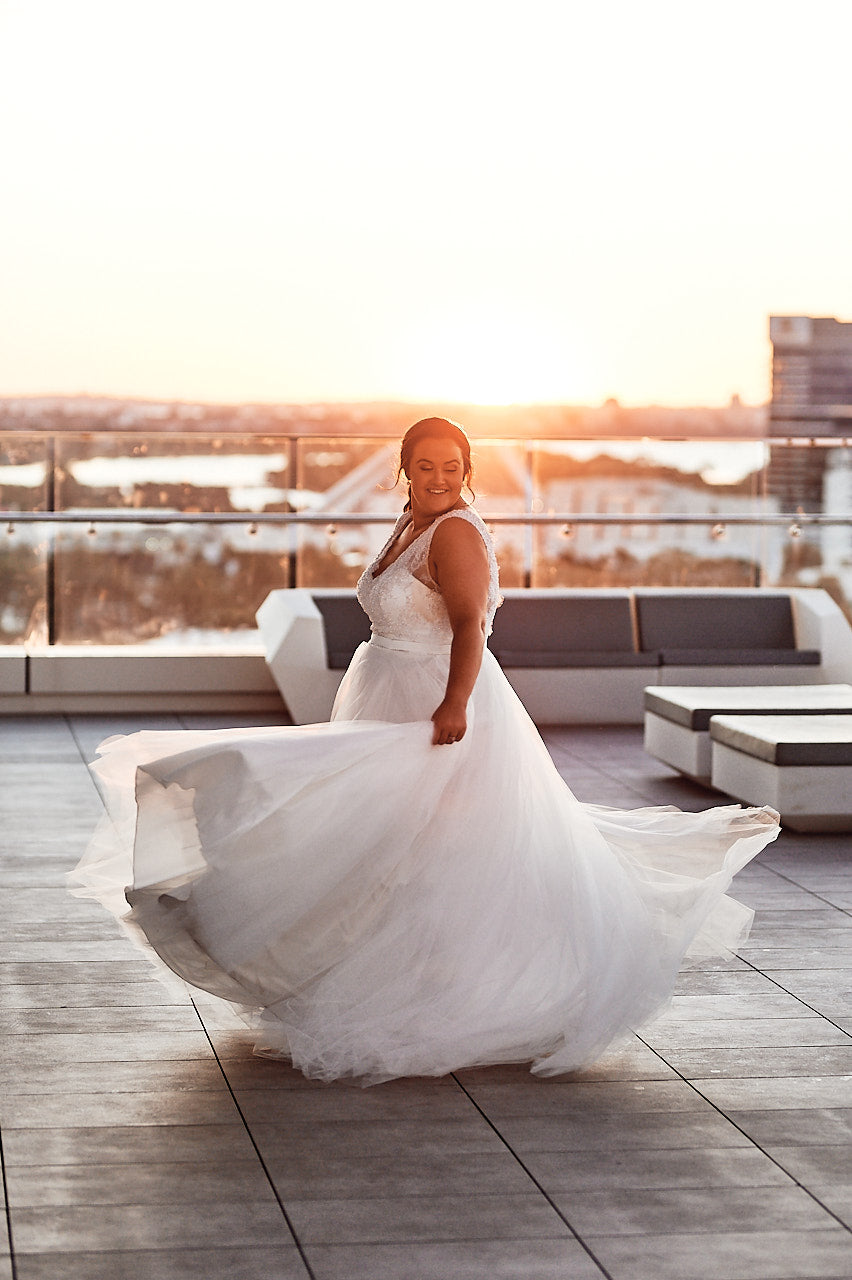 Bec & Ryan's Aloft Hotel Perth Wedding | Bride Wearing Custom Samantha Wynne Princess Wedding Dress