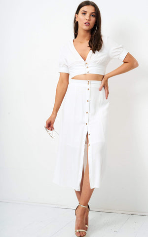 white midi linen skirt