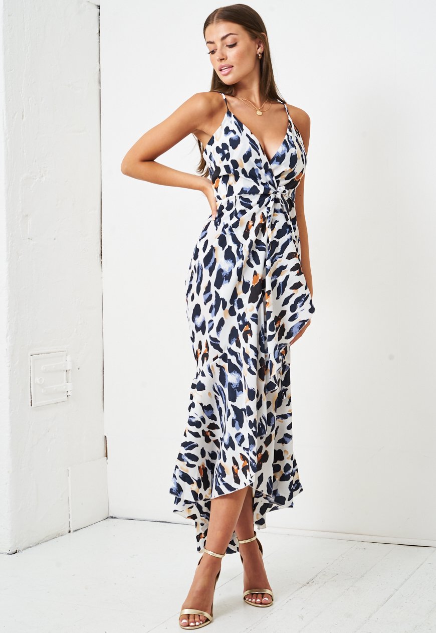 white leopard print wrap dress