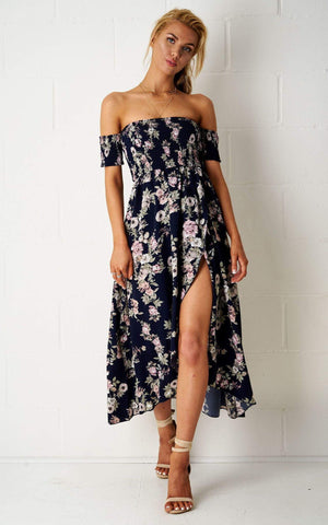 floral bardot maxi dress