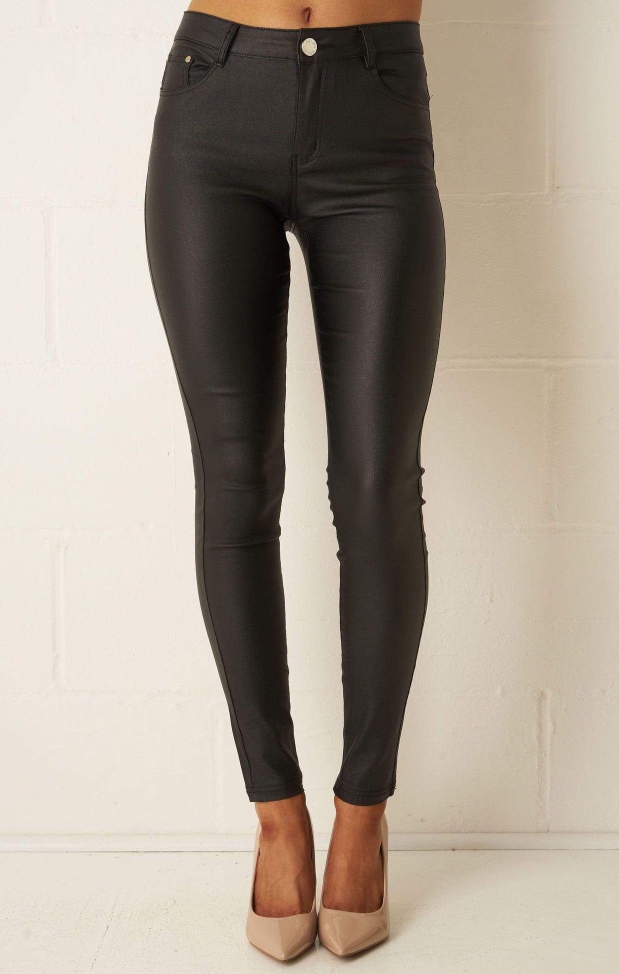 morgan black wax coated jeans