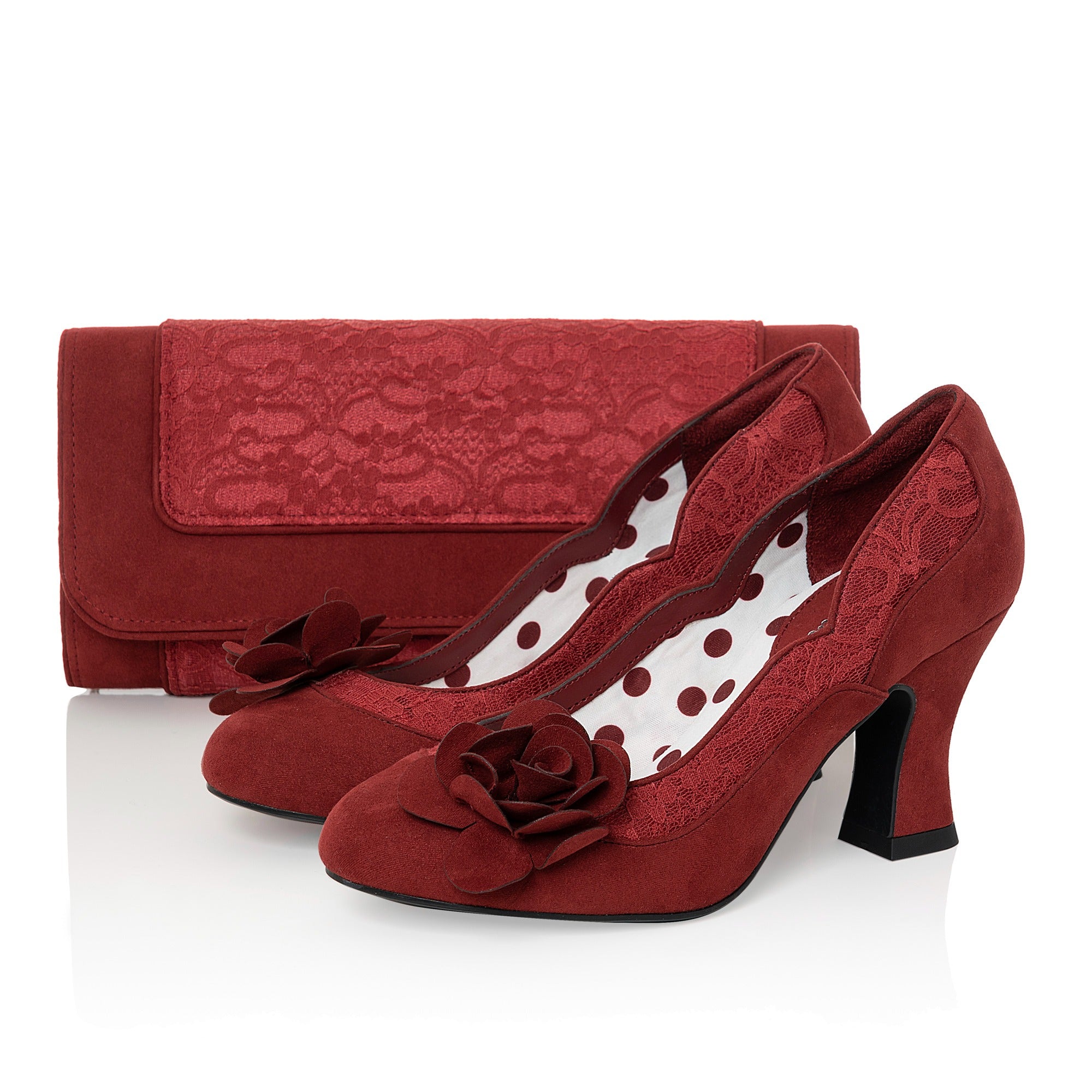 Ruby Shoo Crimson Red Heeled Corsage Court Shoes - Pretty Kitty Fashion