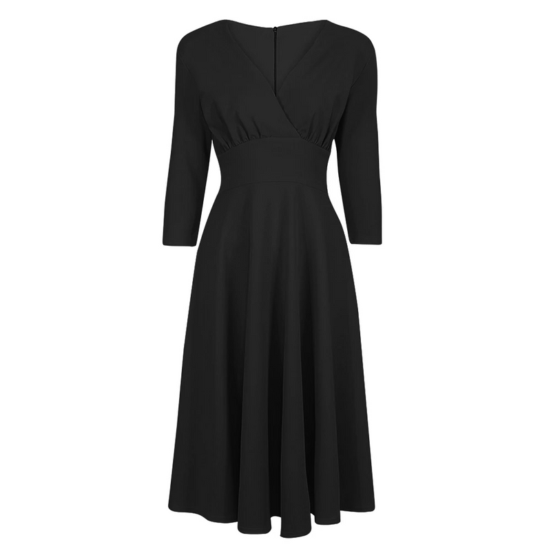 Black Vintage A Line Crossover 3/4 Sleeve Tea Swing Dress - Pretty ...