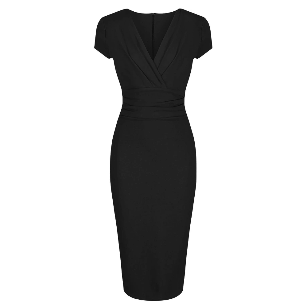 Hollywood Zip-Back Ruched Bodycon Wiggle Dress
