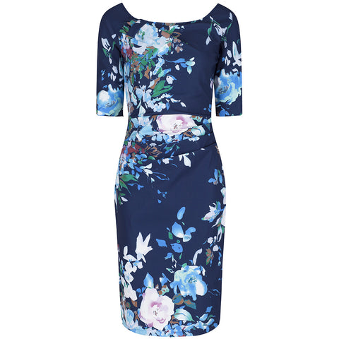 Navy Floral Bodycon 40s Wiggle Dress – Pretty Kitty Fashion