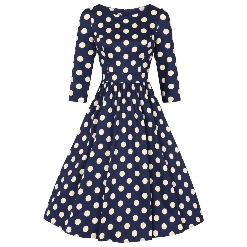 Blue And Cream Polka Dot Vintage 50s 3/4 Sleeve Swing Tea Dress ...