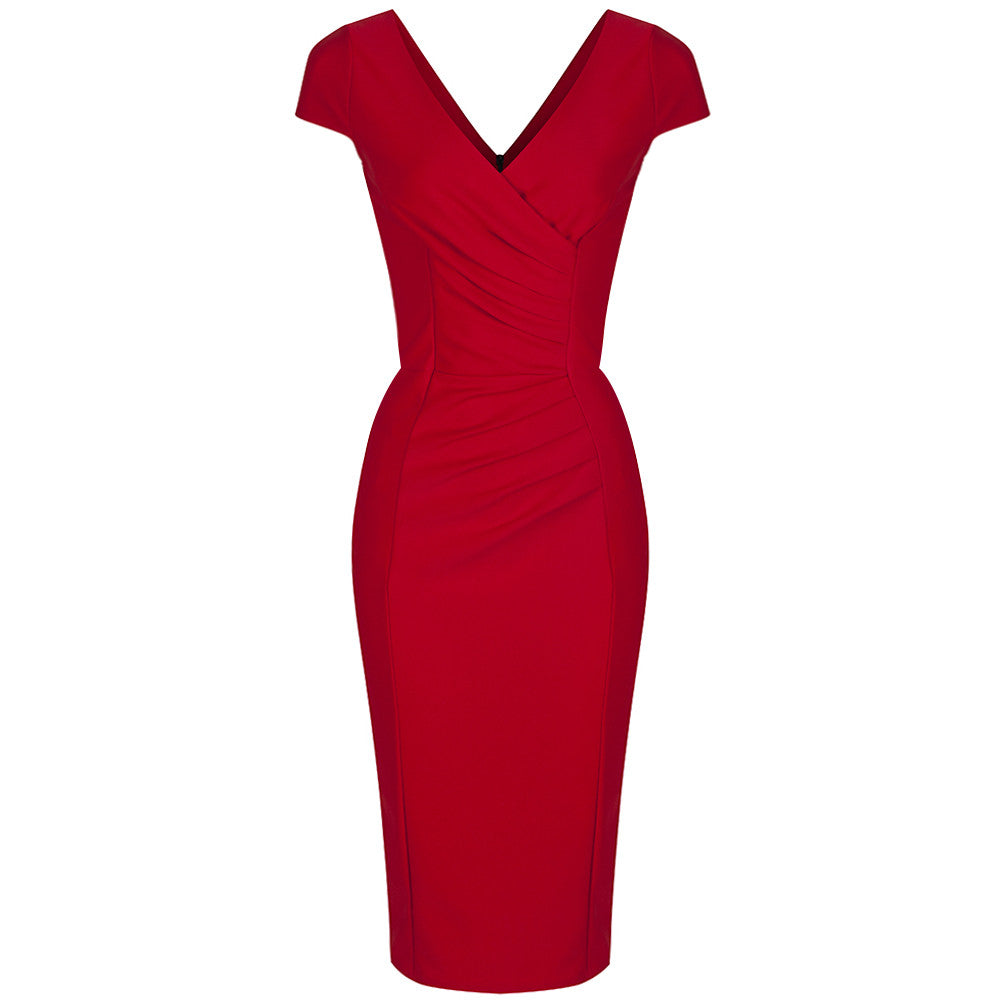 Red 40s Bodycon Hollywood Vintage Pencil Wiggle Party Cocktail Dress 8 ...