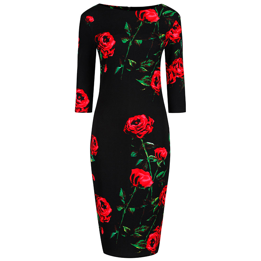 red rose print dress