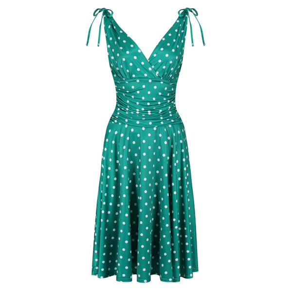 Green And White Polka Dot Print Crossover Top Grecian V Neck 50s Swing ...