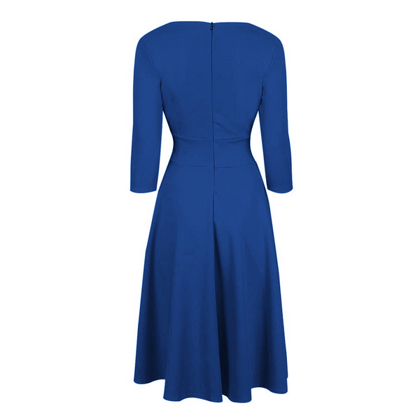 Royal Blue Vintage A Line Crossover 3/4 Sleeve Tea Swing Dress - Pretty ...