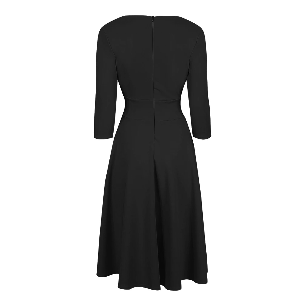 Black Vintage A Line Crossover 3/4 Sleeve Tea Swing Dress - Pretty ...