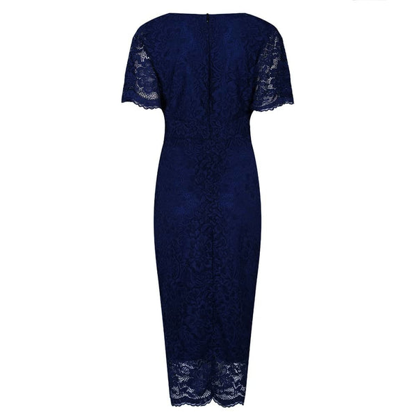 Navy Blue Vintage Lace Detail Bodycon Midi Pencil Dress - Pretty Kitty ...