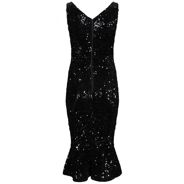Black Sequin Sleeveless Peplum Hem Bodycon Wiggle Party Dress - Pretty ...