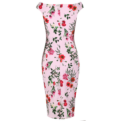 Black Multi Floral Bardot Bodycon Pencil Dress – Pretty Kitty Fashion