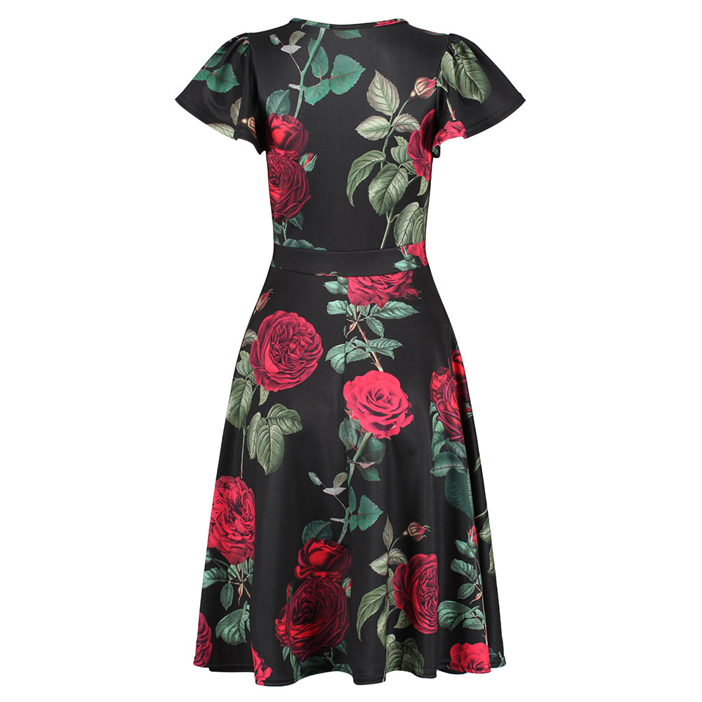 red rose floral dress