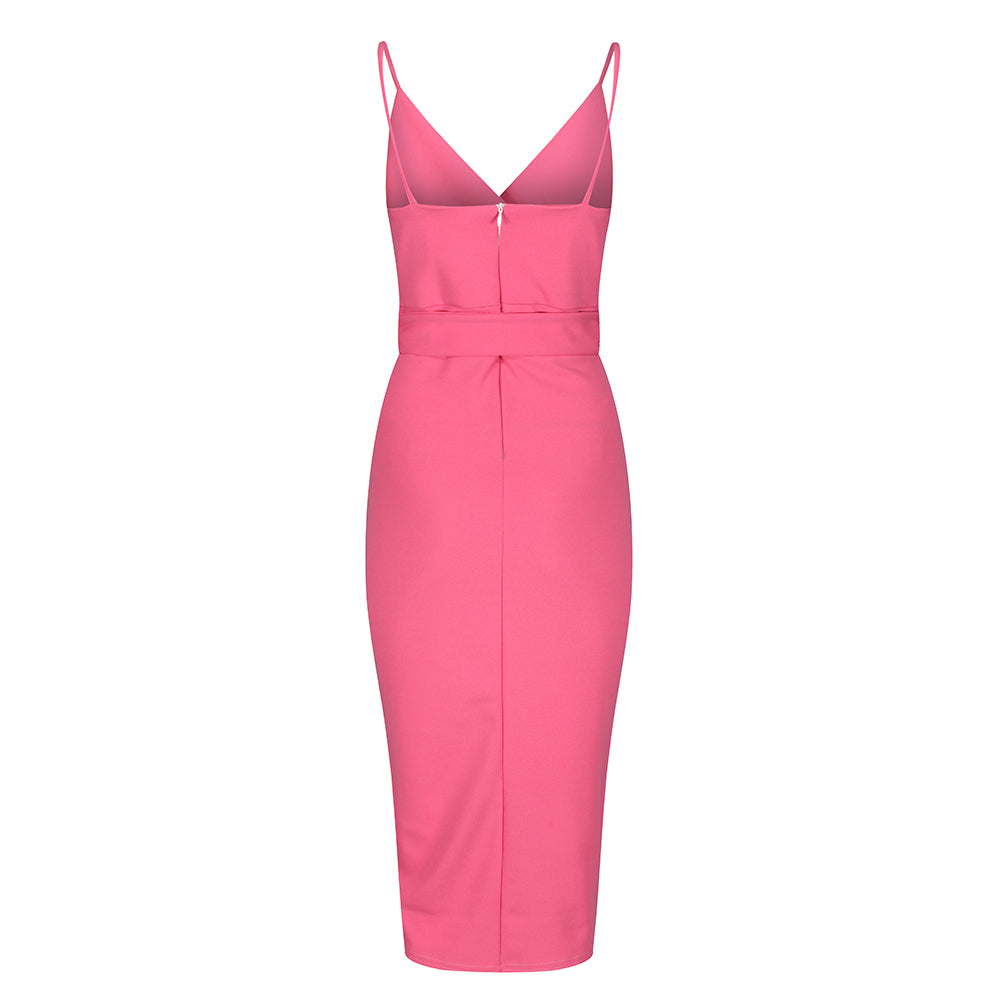 Rose Pink Strappy Bodycon Wiggle Dress - Pretty Kitty Fashion