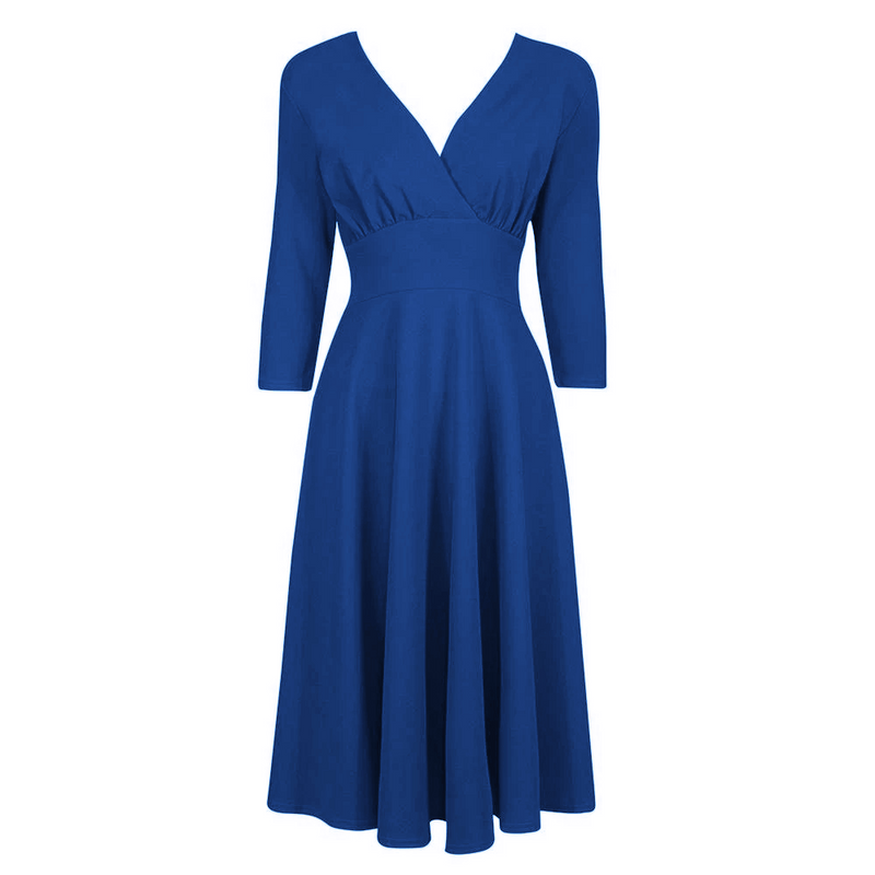 Royal Blue Vintage A Line Crossover 3/4 Sleeve Tea Swing Dress - Pretty ...