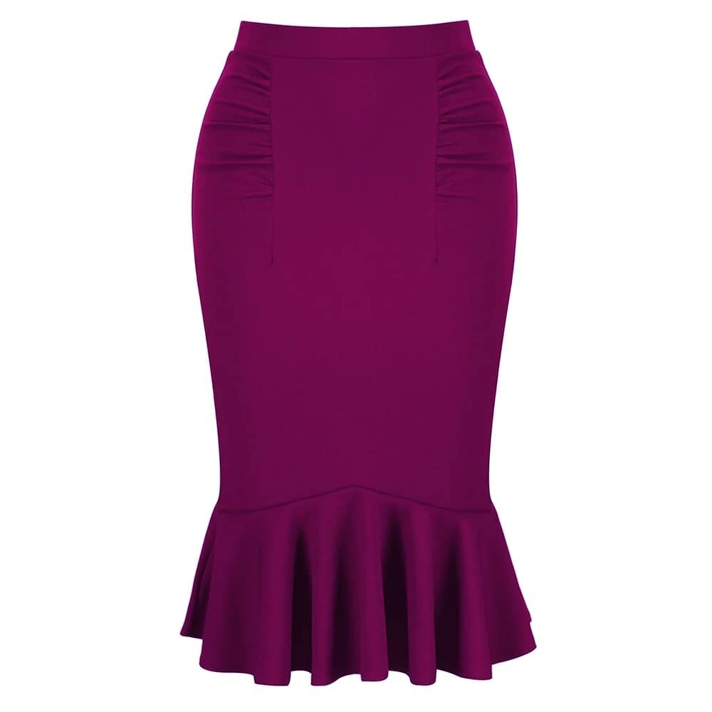 Berry Amaranth Peplum Fishtail Stretch Pencil Bodycon Skirt - Pretty ...