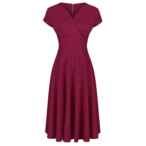 Amaranth Berry Vintage A Line Crossover Capped Sleeve Tea Swing Dress ...