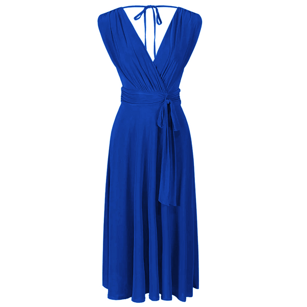 Royal Blue Crossover Top Empire Waist 50s Swing Cocktail Dress - Pretty ...