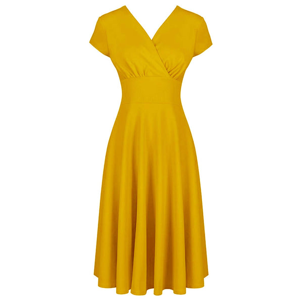 Honey Yellow A Line Vintage Crossover Capped Sleeve Swing Dress ...