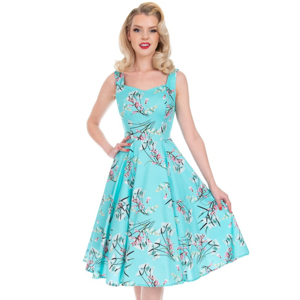 White Floral Print Vintage Rockabilly 50s Swing Dress