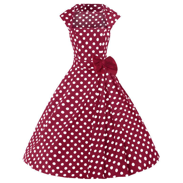 red and white polka dot swing dress