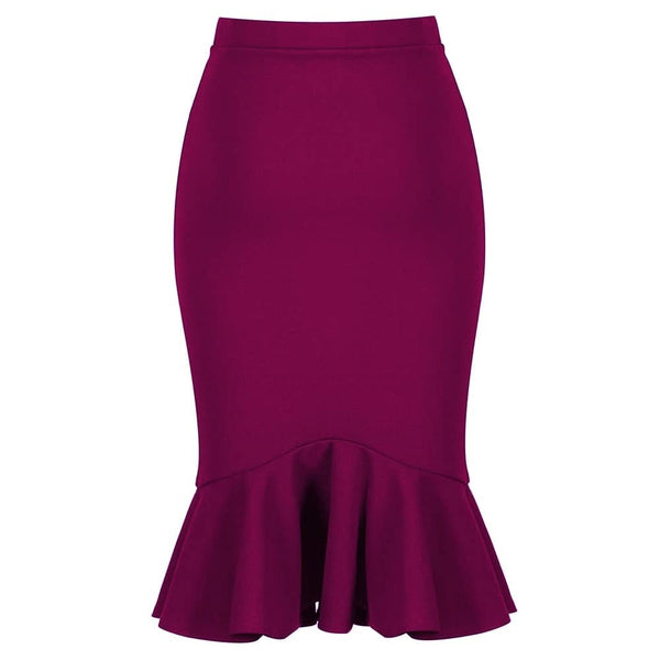 Berry Amaranth Peplum Fishtail Stretch Pencil Bodycon Skirt - Pretty ...