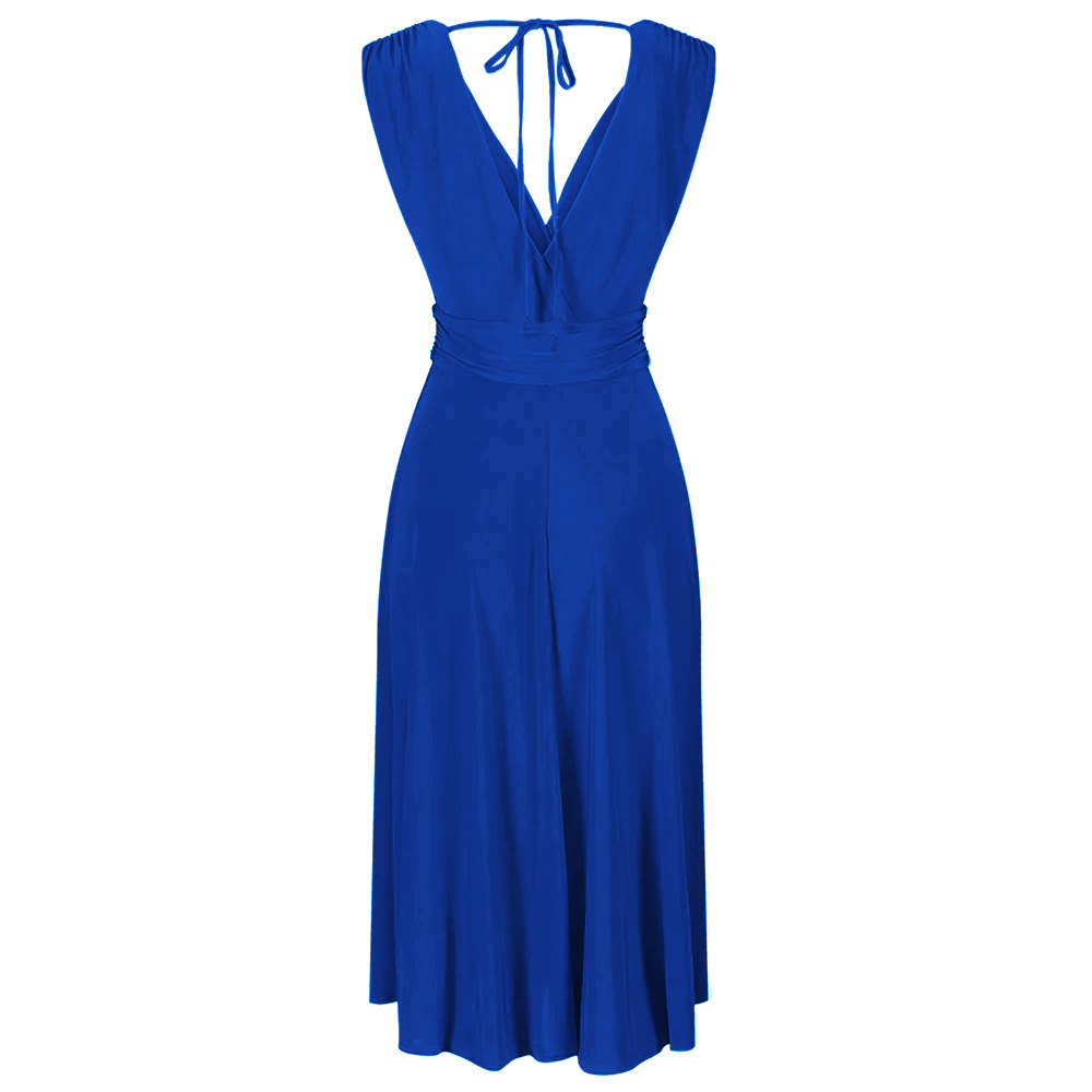 Royal Blue Crossover Top Empire Waist 50s Swing Cocktail Dress - Pretty ...