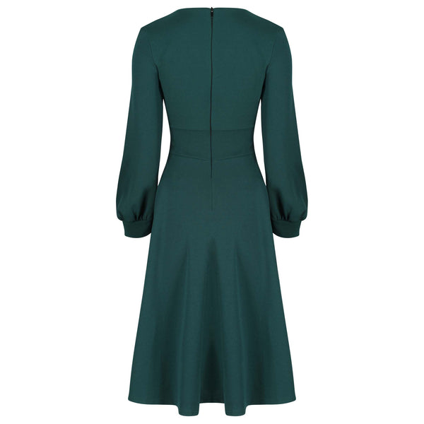 Forest Green Long Sleeve A Line Vintage Crossover Tea Swing Dress ...