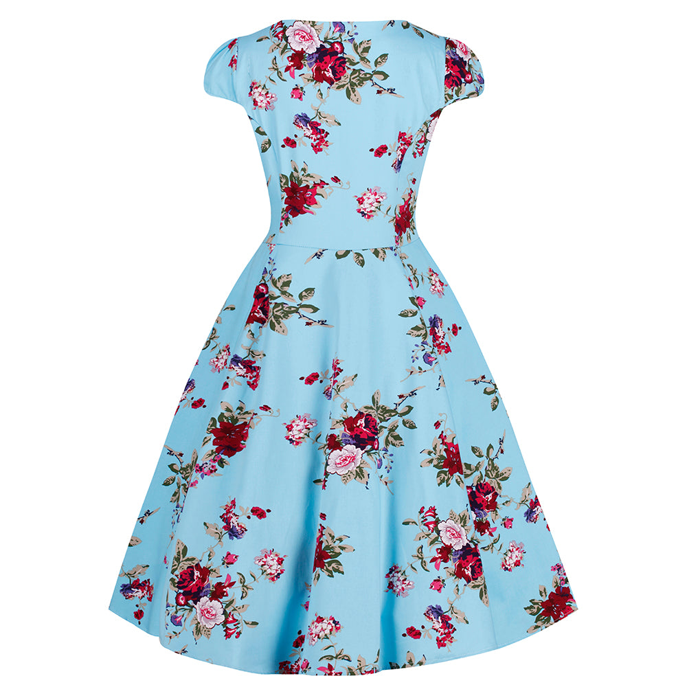Sky Blue Vintage Floral Blossom Rockabilly Swing Dress - Pretty Kitty ...