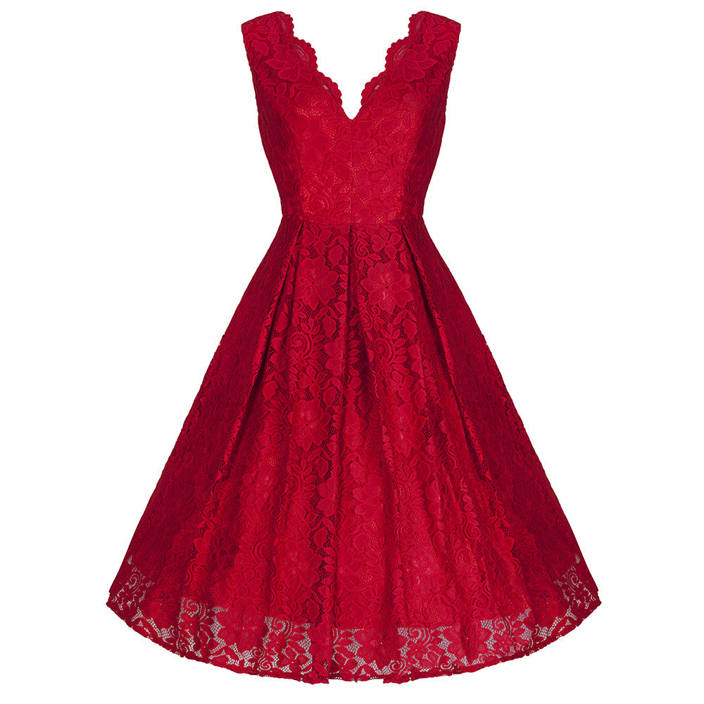 Jolie Moi Vintage Red Embroidered Retro Lace 50s Swing Occasion ...