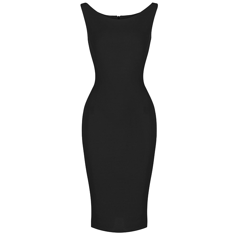 Black 40s Bodycon Sleeveless Hollywood Wiggle Dress - Pretty Kitty Fashion