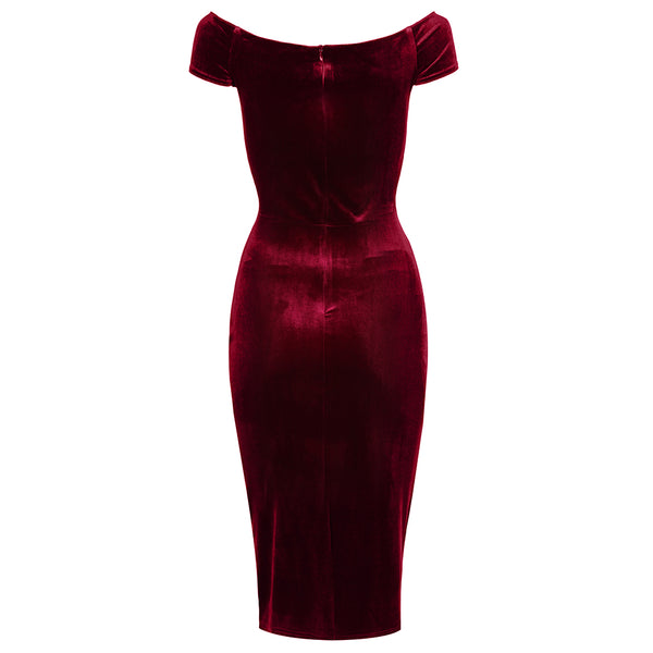 Claret Wine Red Velour Cap Sleeve Crossover Top Bardot Wiggle Dress ...