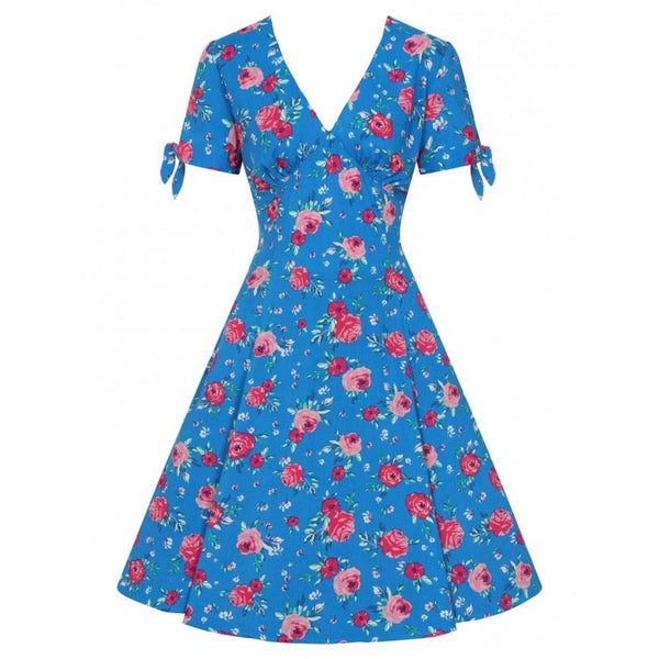 Vibrant Blue Pink Floral Fit And Flare Swing Dress - Pretty Kitty Fashion