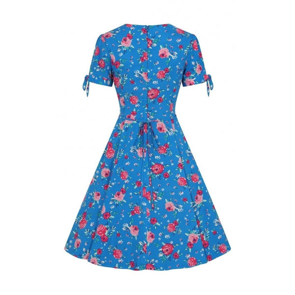 Vibrant Blue Pink Floral Fit And Flare Swing Dress - Pretty Kitty Fashion