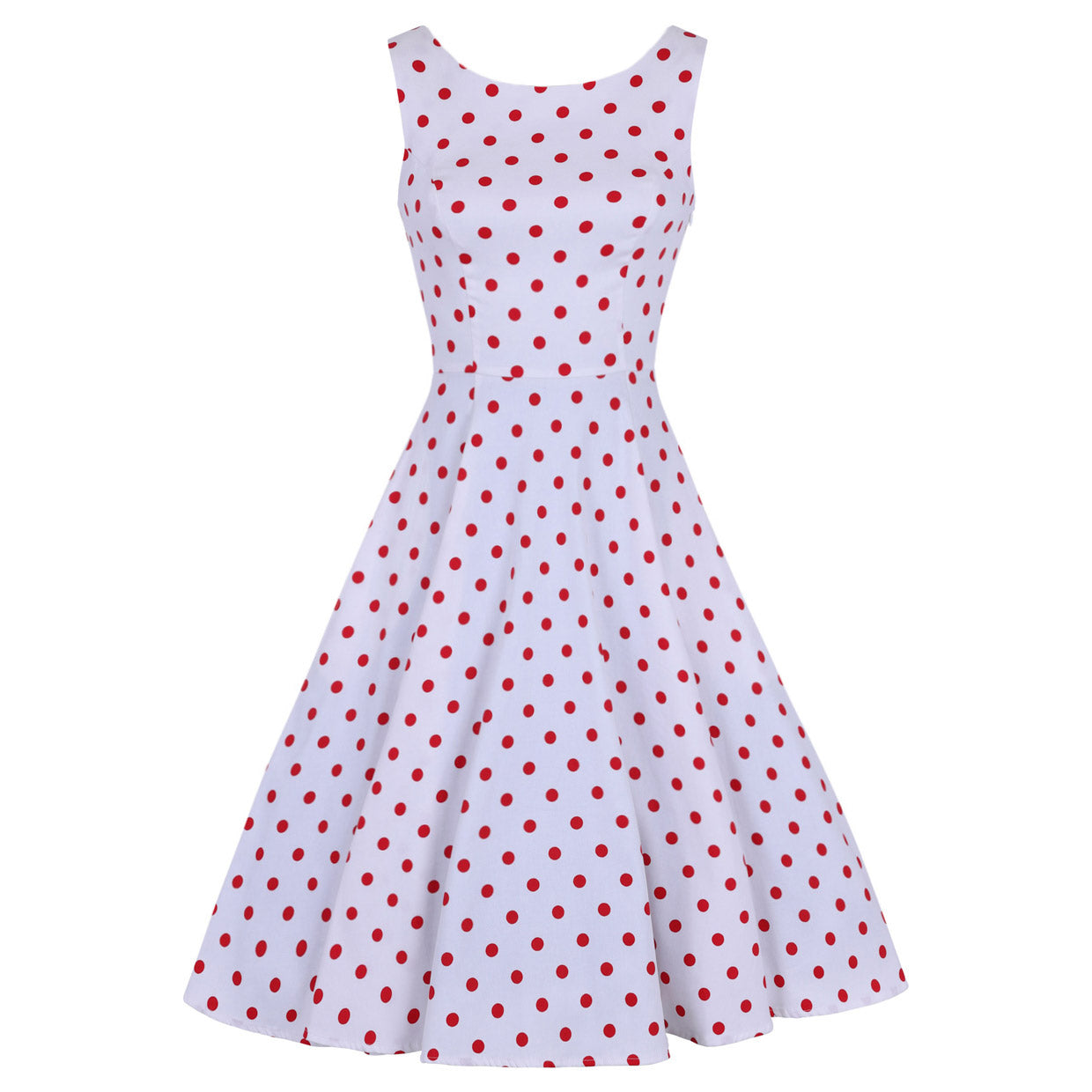 red and white polka dot swing dress
