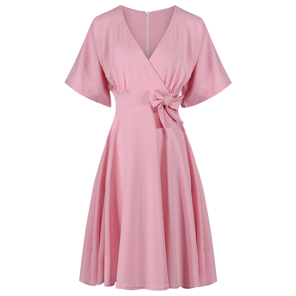 pink wrap dress midi