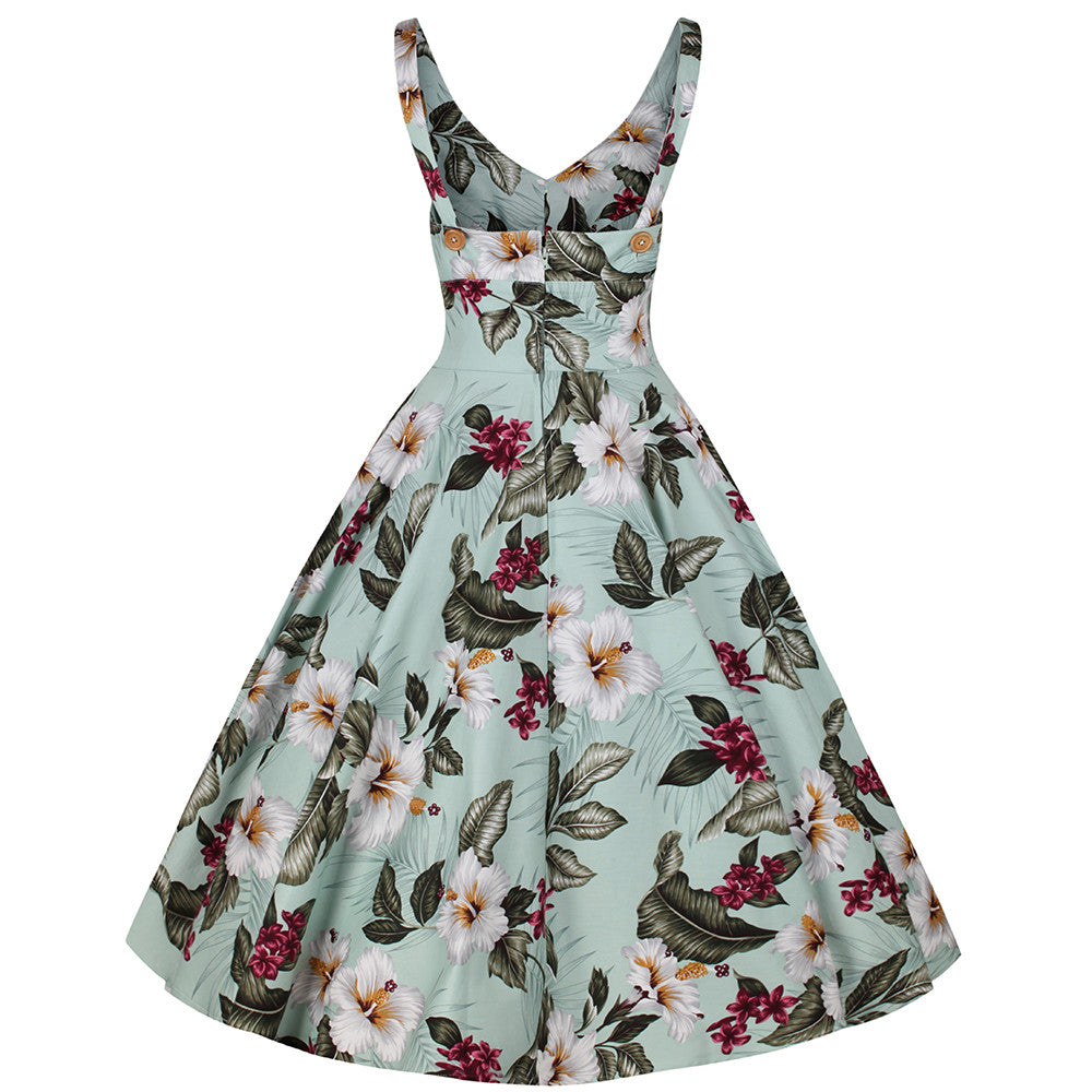 Mint Green Retro Vintage Floral Print Summer 50s Swing Dress - Pretty ...