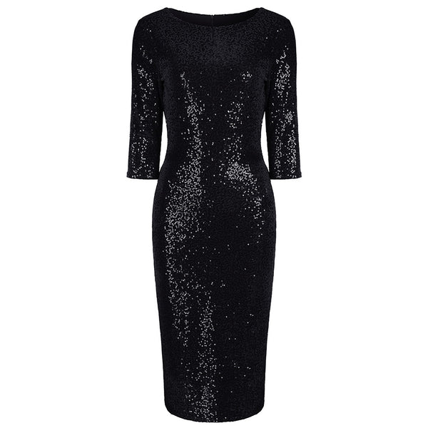 Black Velour Sequin Wiggle Dress - Pretty Kitty Fashion