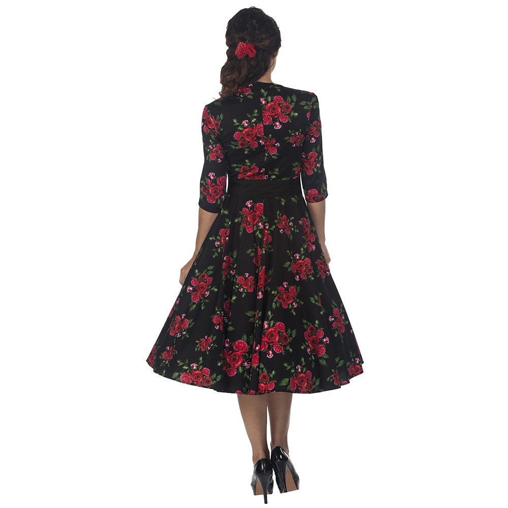 Vintage 1950s Black  and Red  Roses  Rockabilly Party Prom  