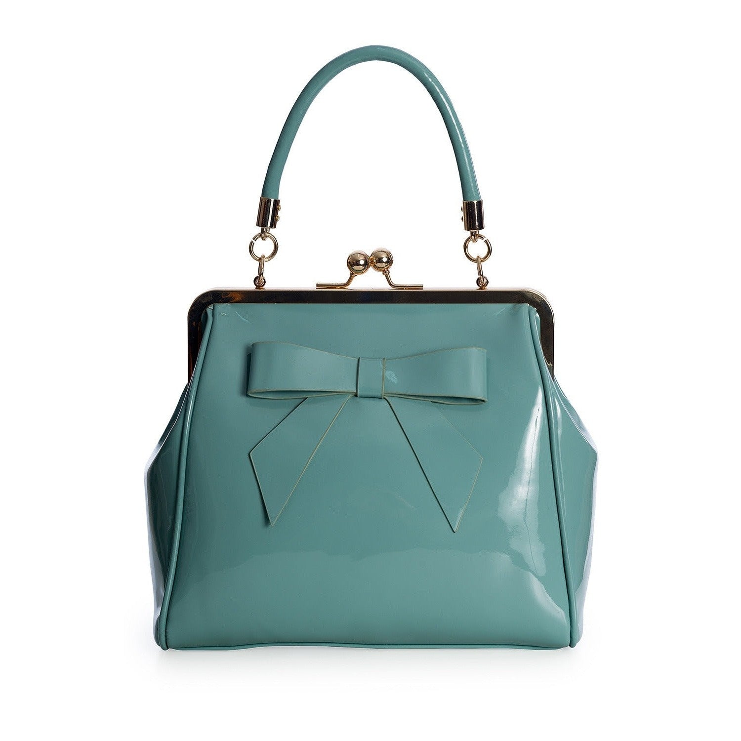 turquoise patent leather handbag