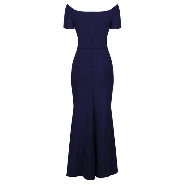 Navy Blue Bardot Capped Sleeve Maxi Dress - Pretty Kitty Fashion