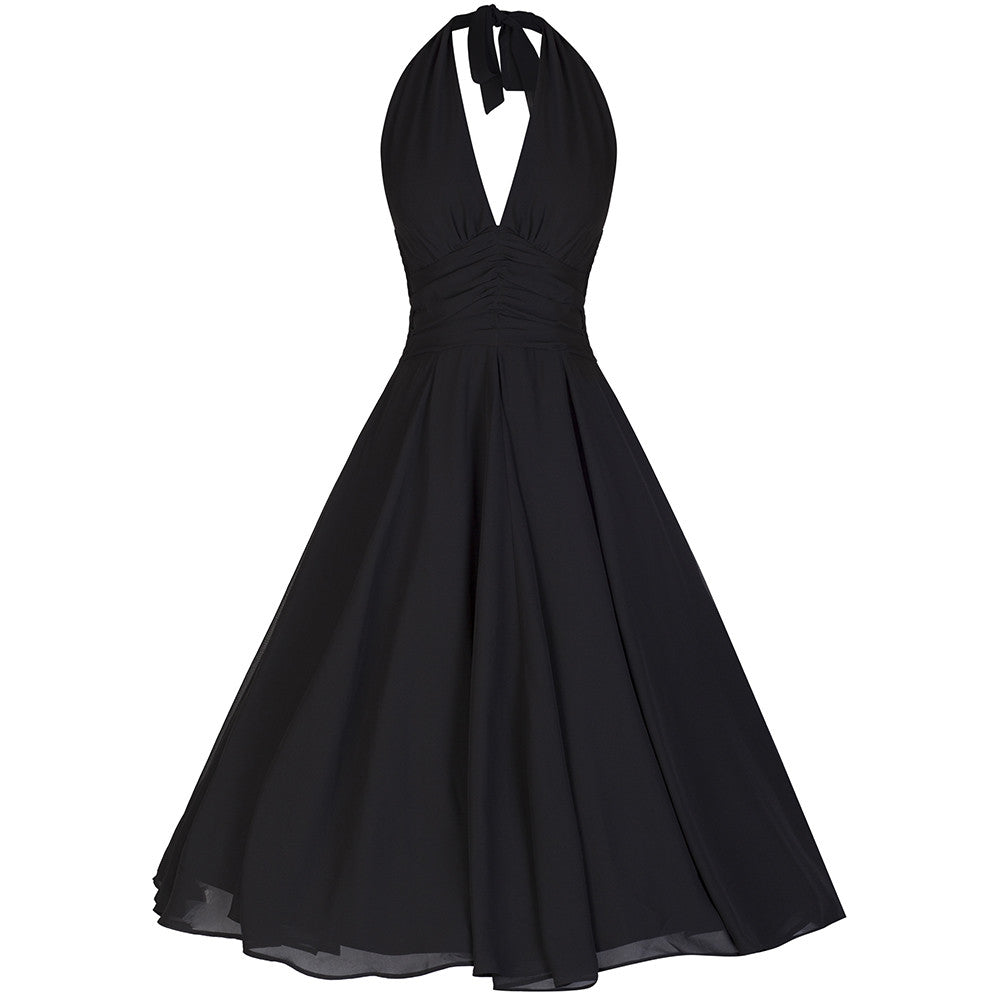 Black Chiffon Vintage Marilyn Monroe Style 50s Swing Dress - Pretty ...
