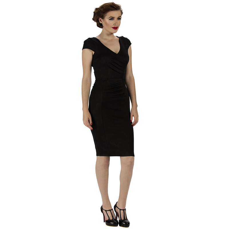 Black Capped Sleeve Bodycon Pencil Wiggle Dress - Pretty Kitty Fashion