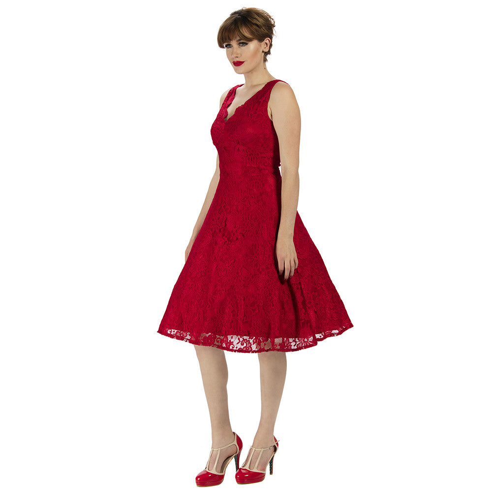 red lace swing dress