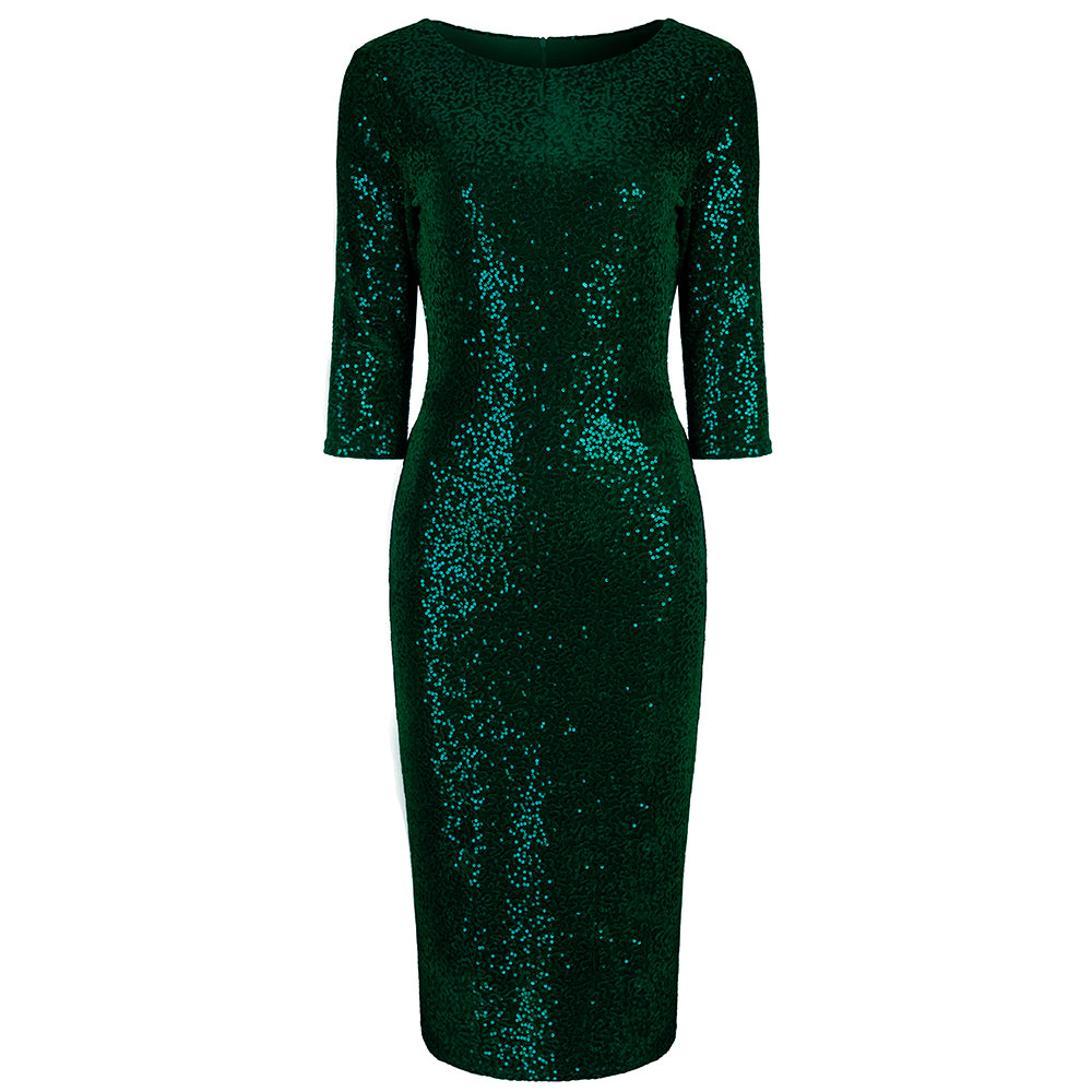 emerald green strappy sequin dress