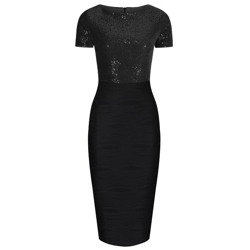 black sequin short sleeve dress